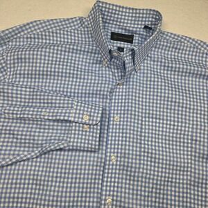 Allen Edmonds‎ Button Down Shirt Mens XL Blue Gingham Check Long Sleeve Cotton